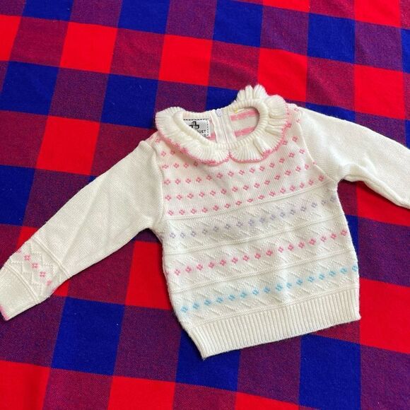 Petit Jouet VTG White Pink Blue Purple Flower Sweater Toddler See Measurements - Picture 5 of 11